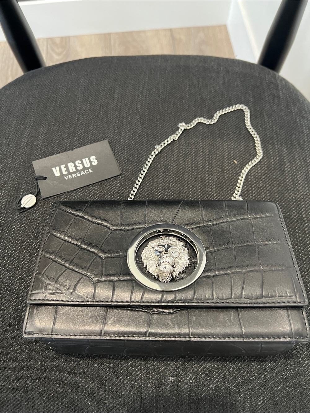 Versus Versace Black Croc-Embossed Bag